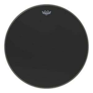 A black drum head on a white background.