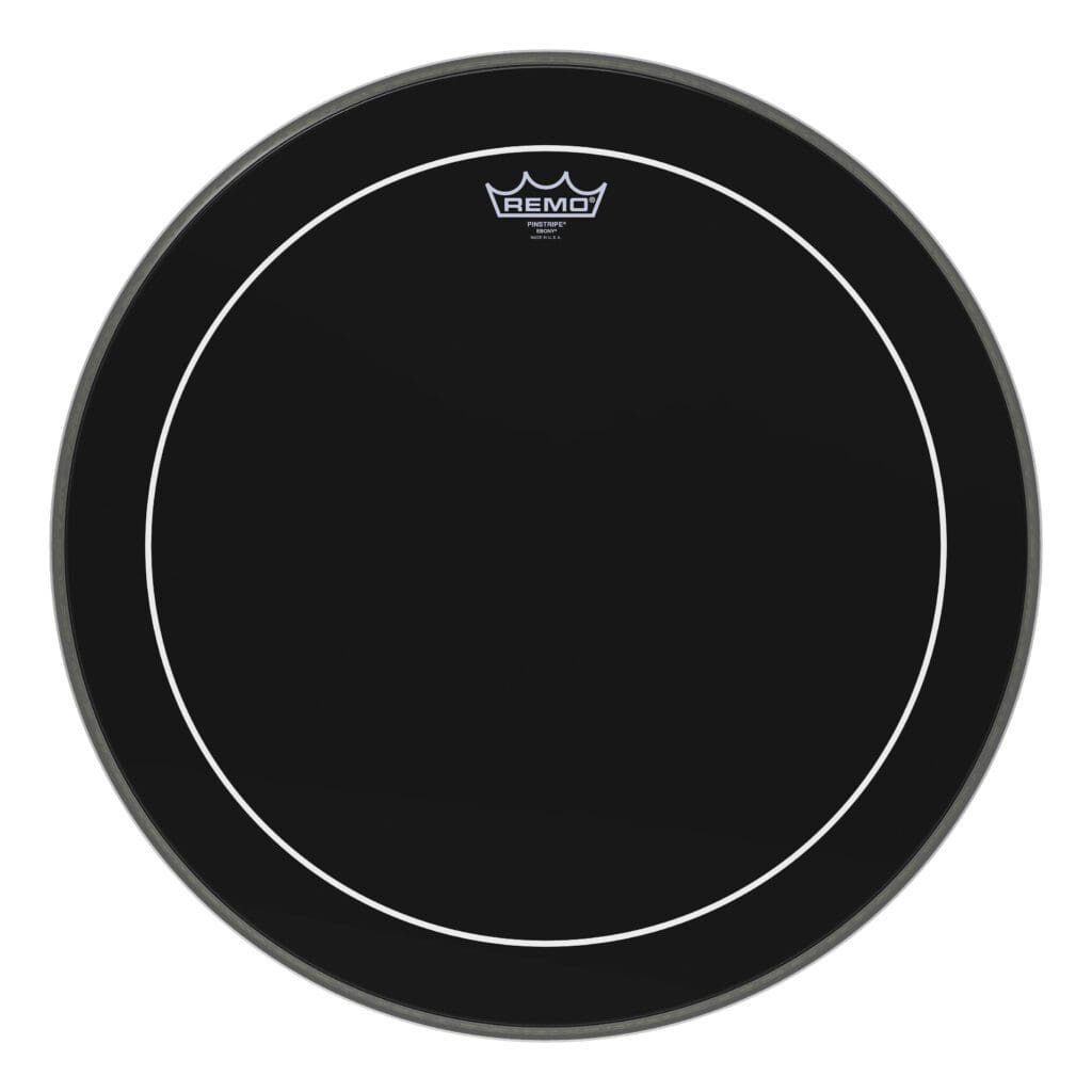 A black drum head on a white background.