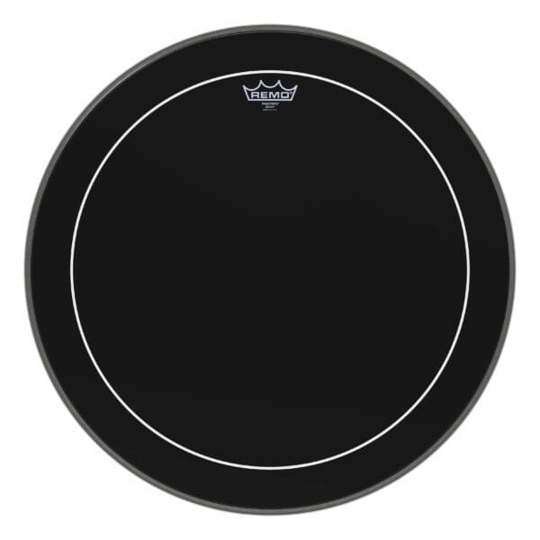 A black drum head on a white background.