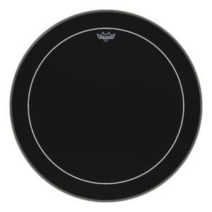 A black drum head on a white background.