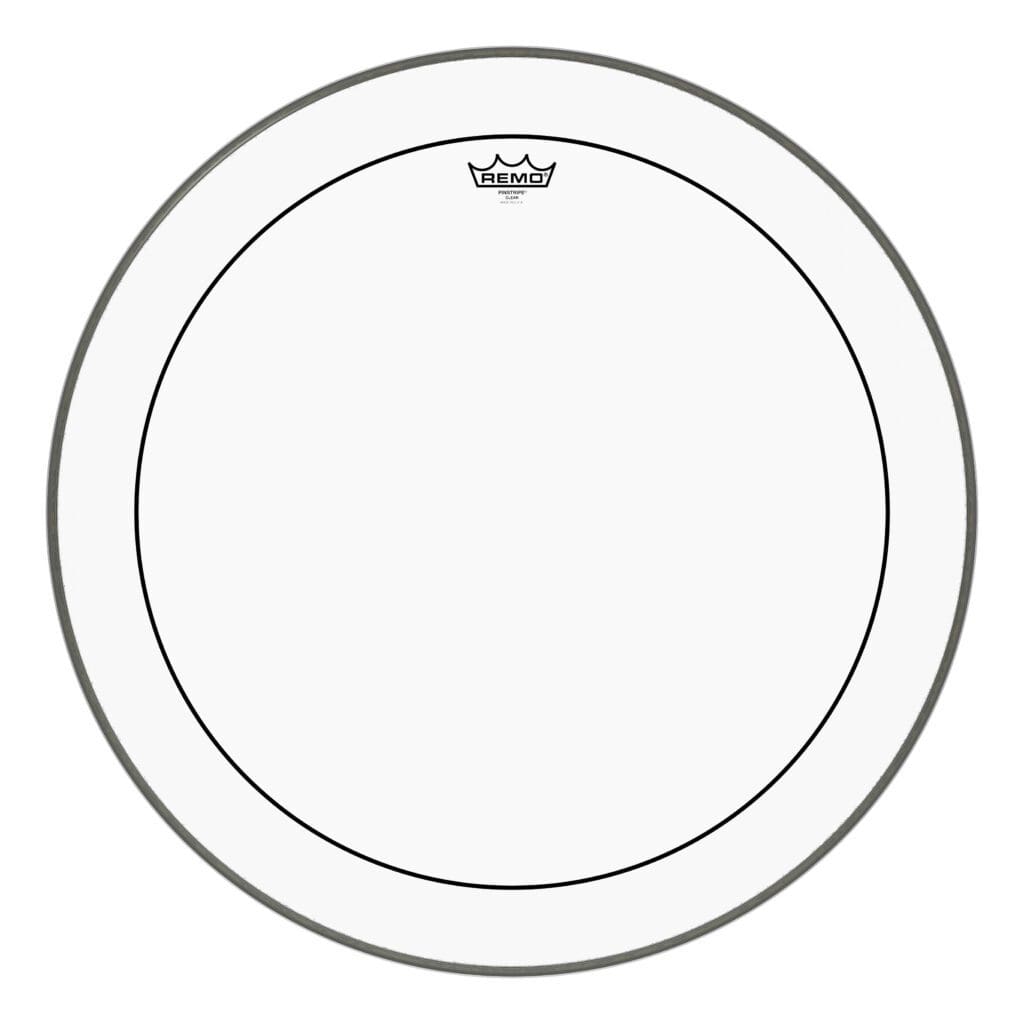 A clear drum head with a white background.