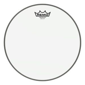 A white drum head with a crown on it.