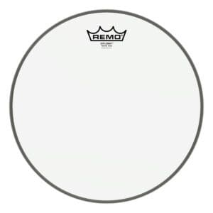 A white drum head with a crown on it.