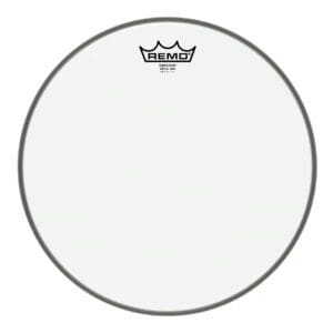 A clear drum head with a crown on it.