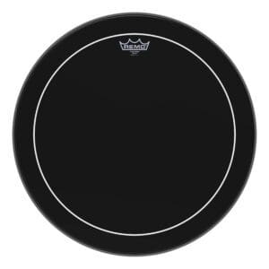 A black drum head on a white background.