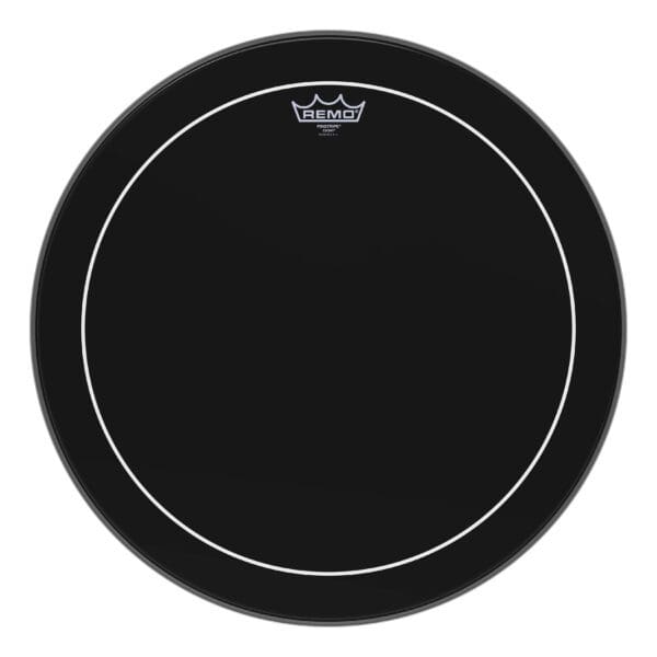 A black drum head on a white background.