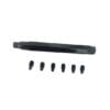 A black plastic tube with screws on a white background.