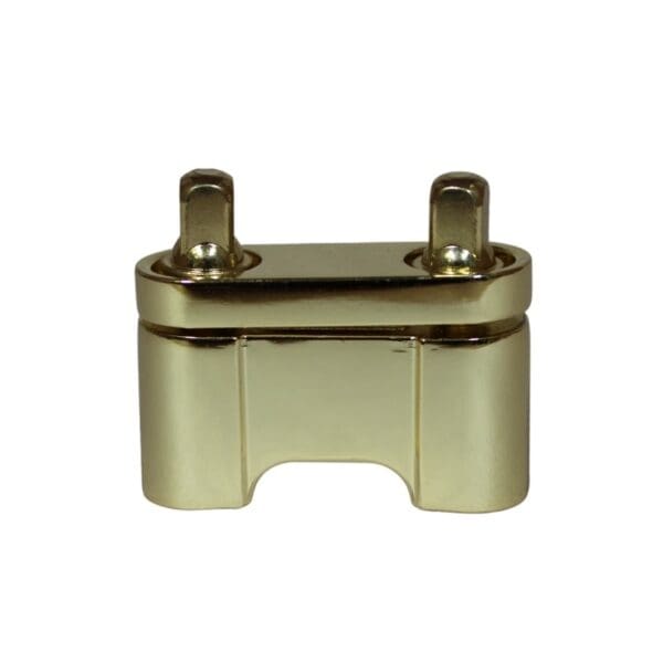 An image of a brass - plated shackle on a white background.