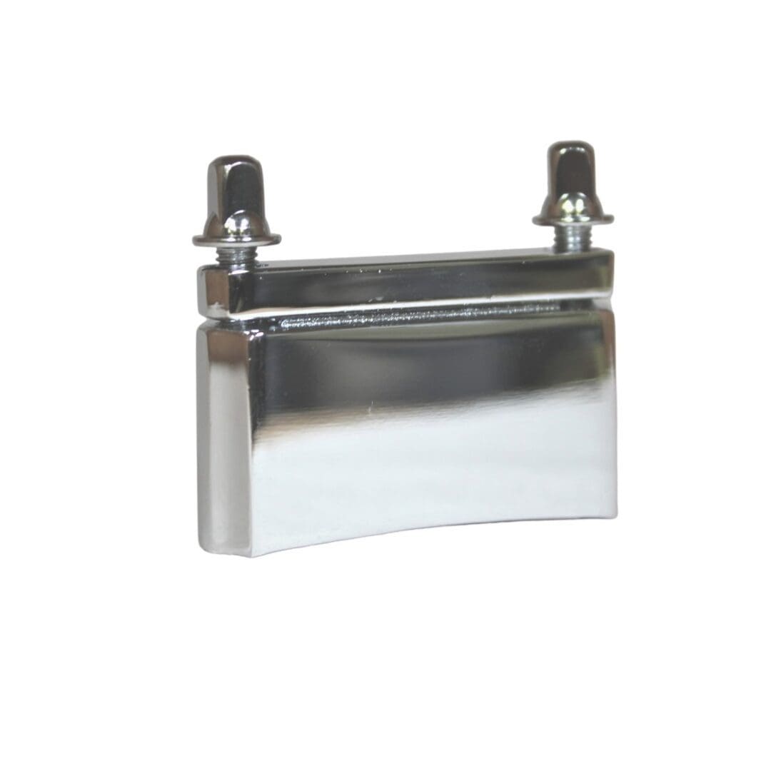 A chrome toilet paper holder on a white background.