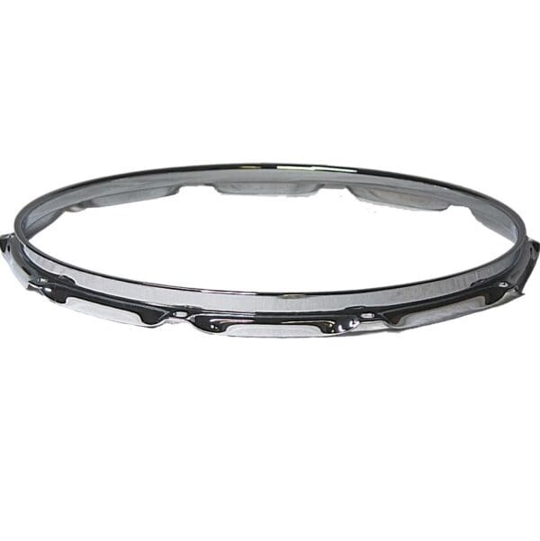 A chrome drum ring on a white background.