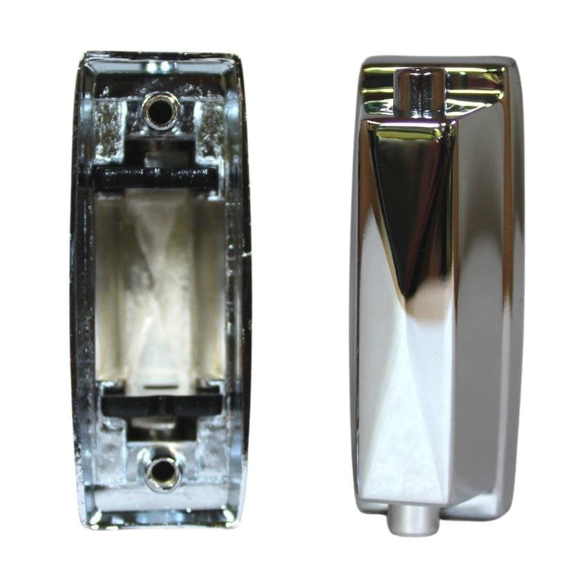 A pair of chrome soap dispensers on a white background