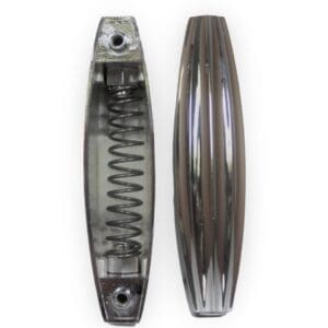 A pair of chrome handlebars with springs and springs.