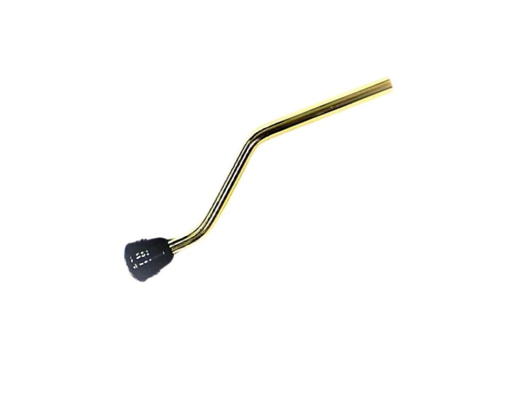 A black and gold handle on a white background.