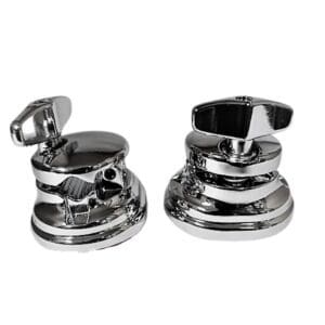 A pair of chrome pedals on a white background.