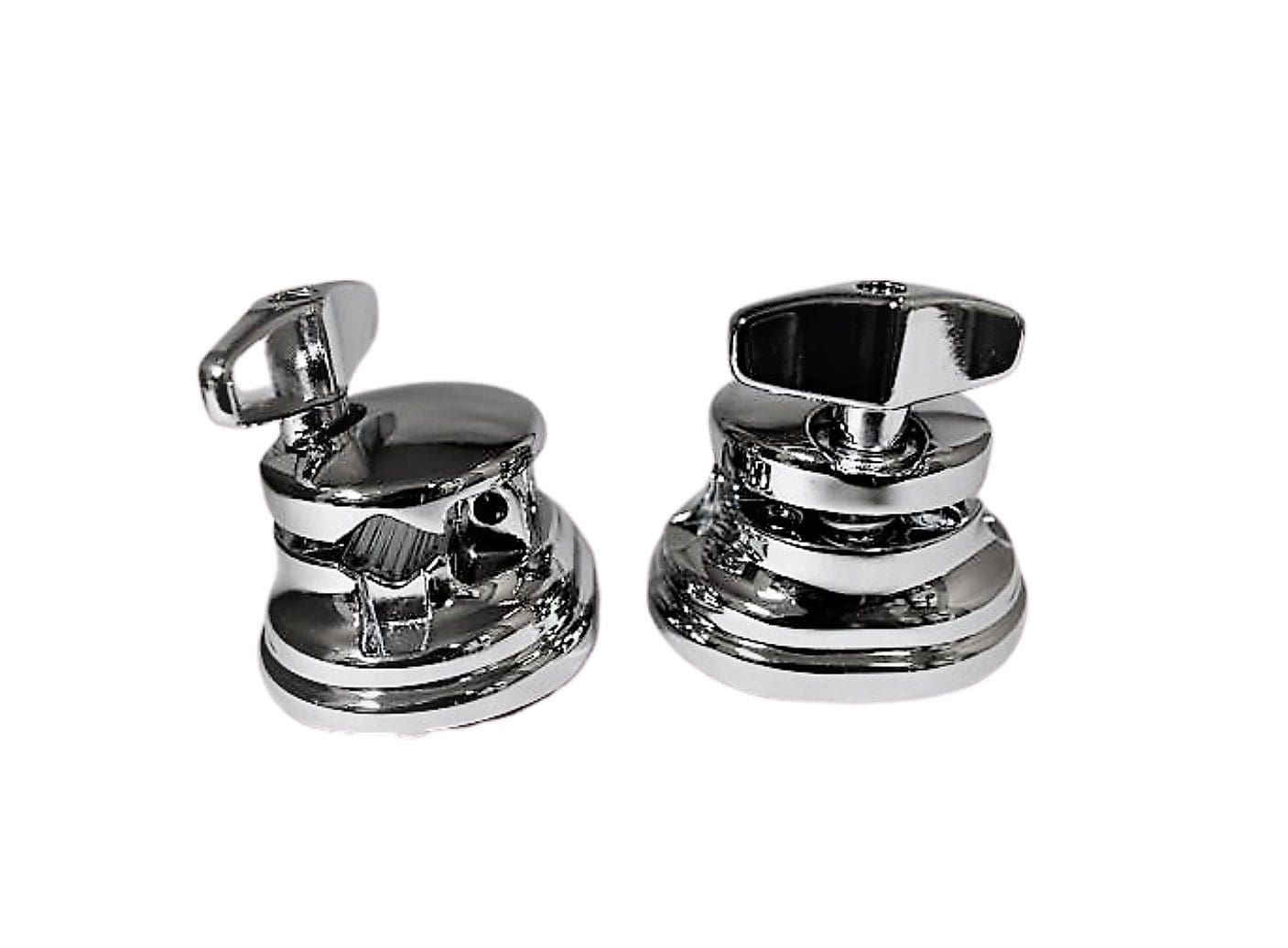 A pair of chrome pedals on a white background.