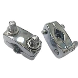 Two chrome clamps on a white background.