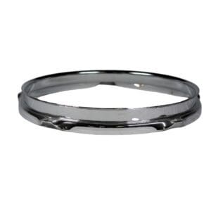 A silver drum ring on a white background.