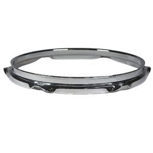 A chrome drum ring on a white background.