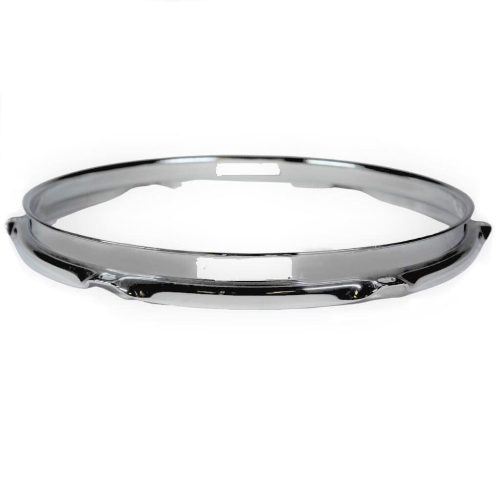 A chrome hoop on a white background.