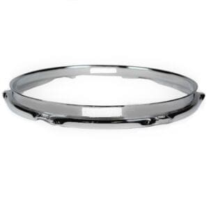 A chrome hoop on a white background.