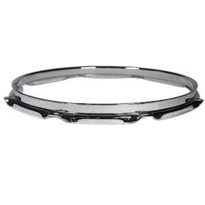 A chrome drum ring on a white background.