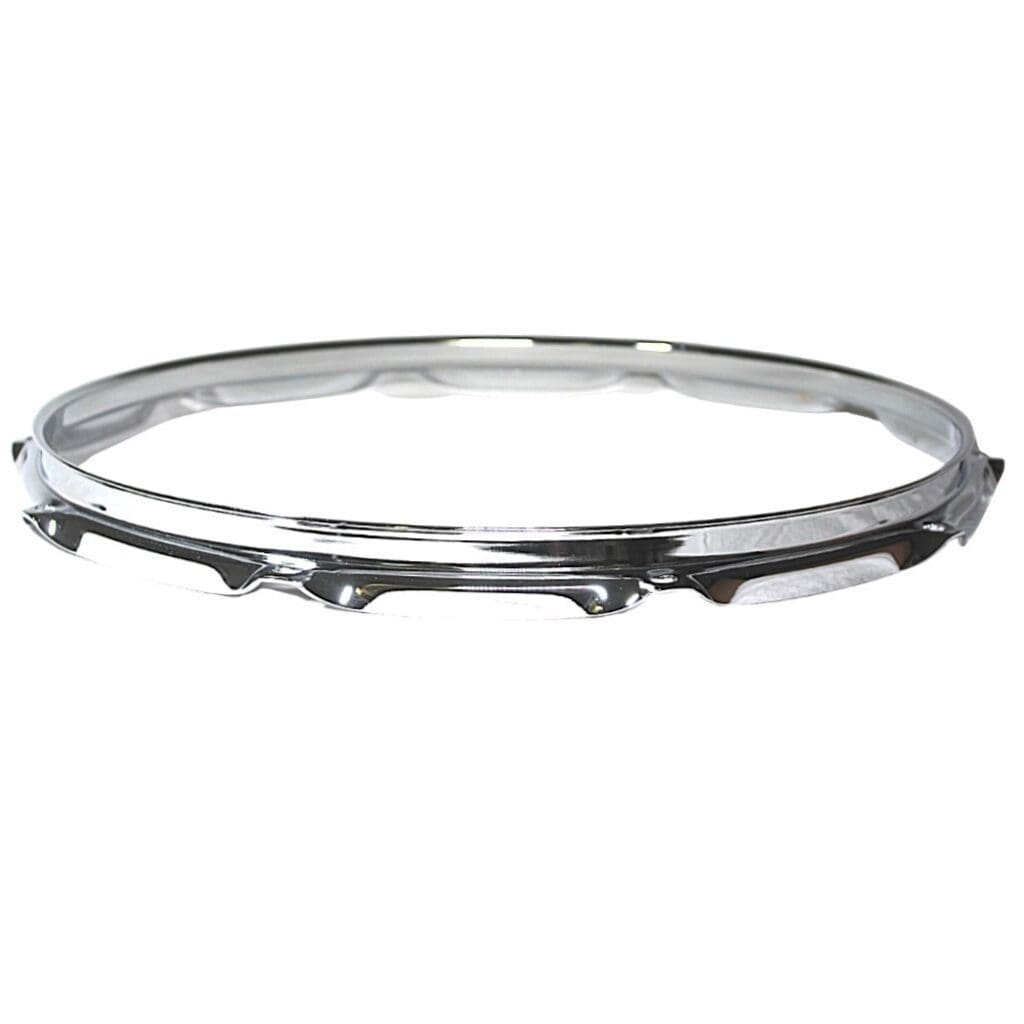 A silver drum ring on a white background