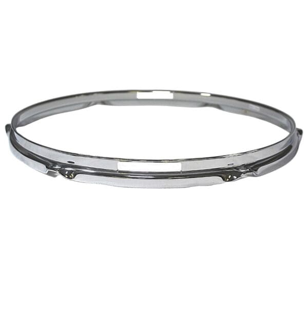 A silver drum ring on a white background