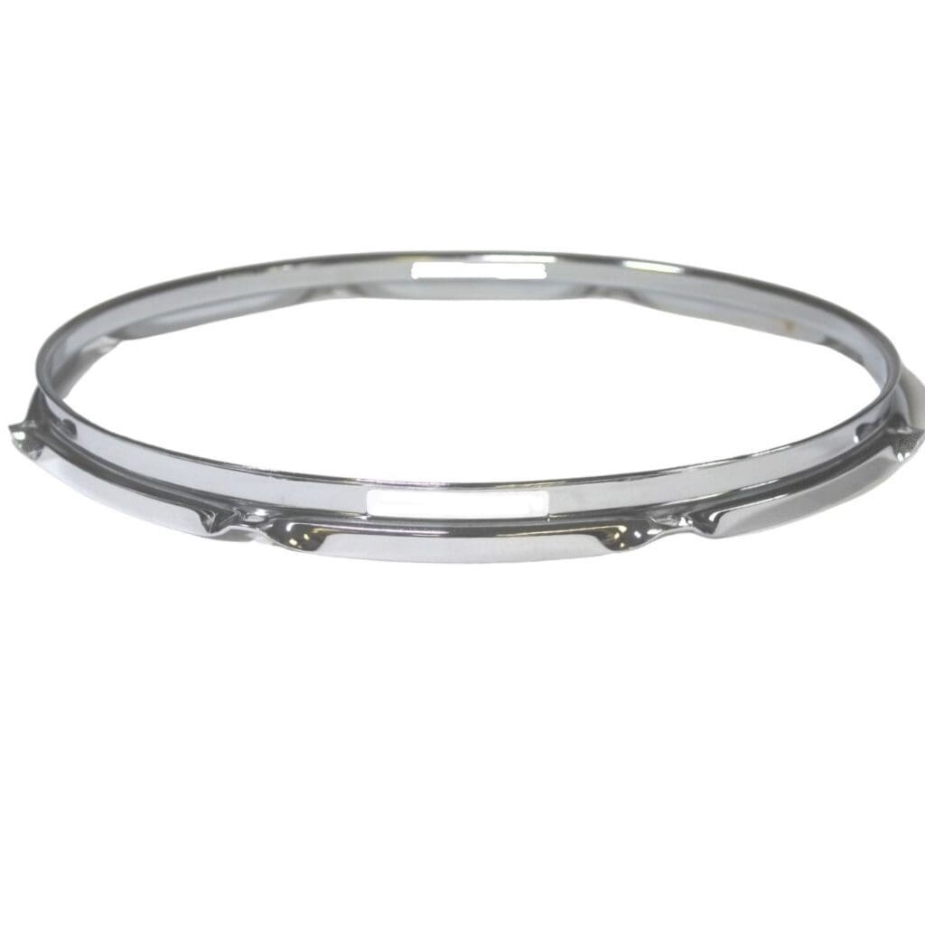 A silver drum ring on a white background