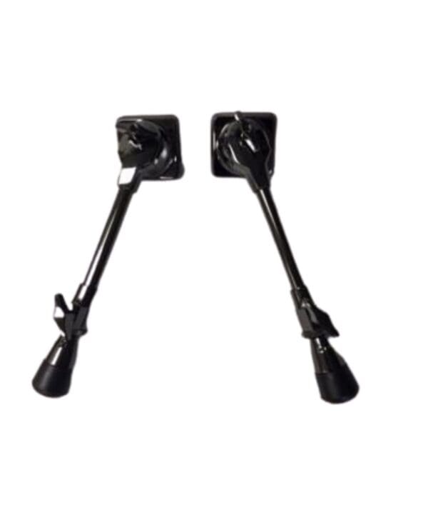 A pair of black plastic handles on a white background.