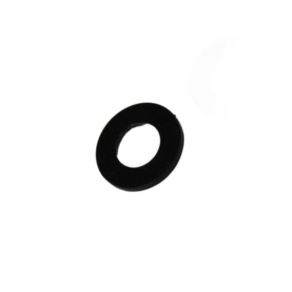 A black rubber washer on a white background.