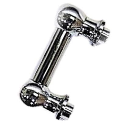 A chrome handle on a white background.