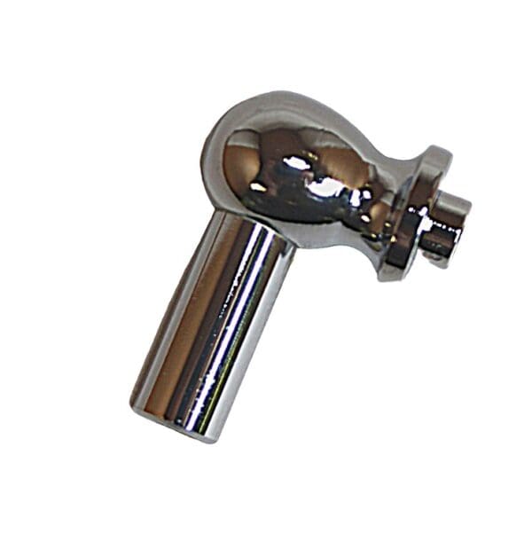 A chrome handle on a white background.