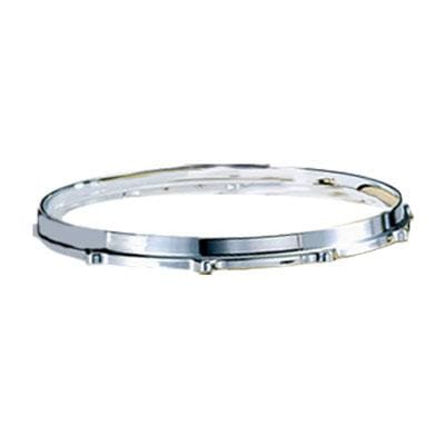 A silver drum ring on a white background.