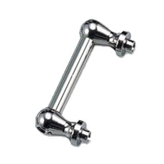 A pair of chrome handles on a white background.