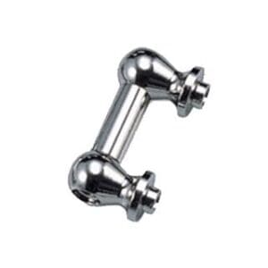 A pair of chrome handles on a white background.