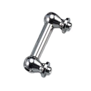 A pair of chrome handles on a white background.